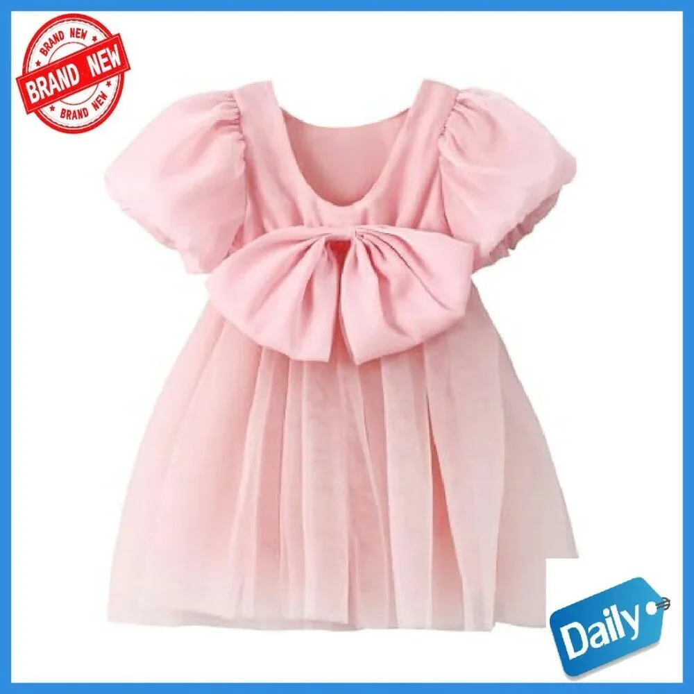 Toddler Girls Tutu Dress Puff Sleeve Backless Twirly Flared Birthday Party